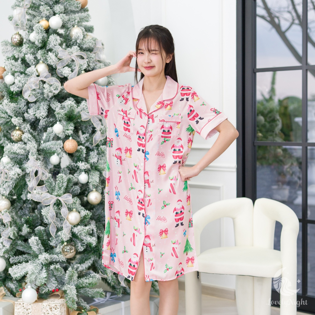 ชุดนอน LovelyNight กระโปรง Santa Pink C91