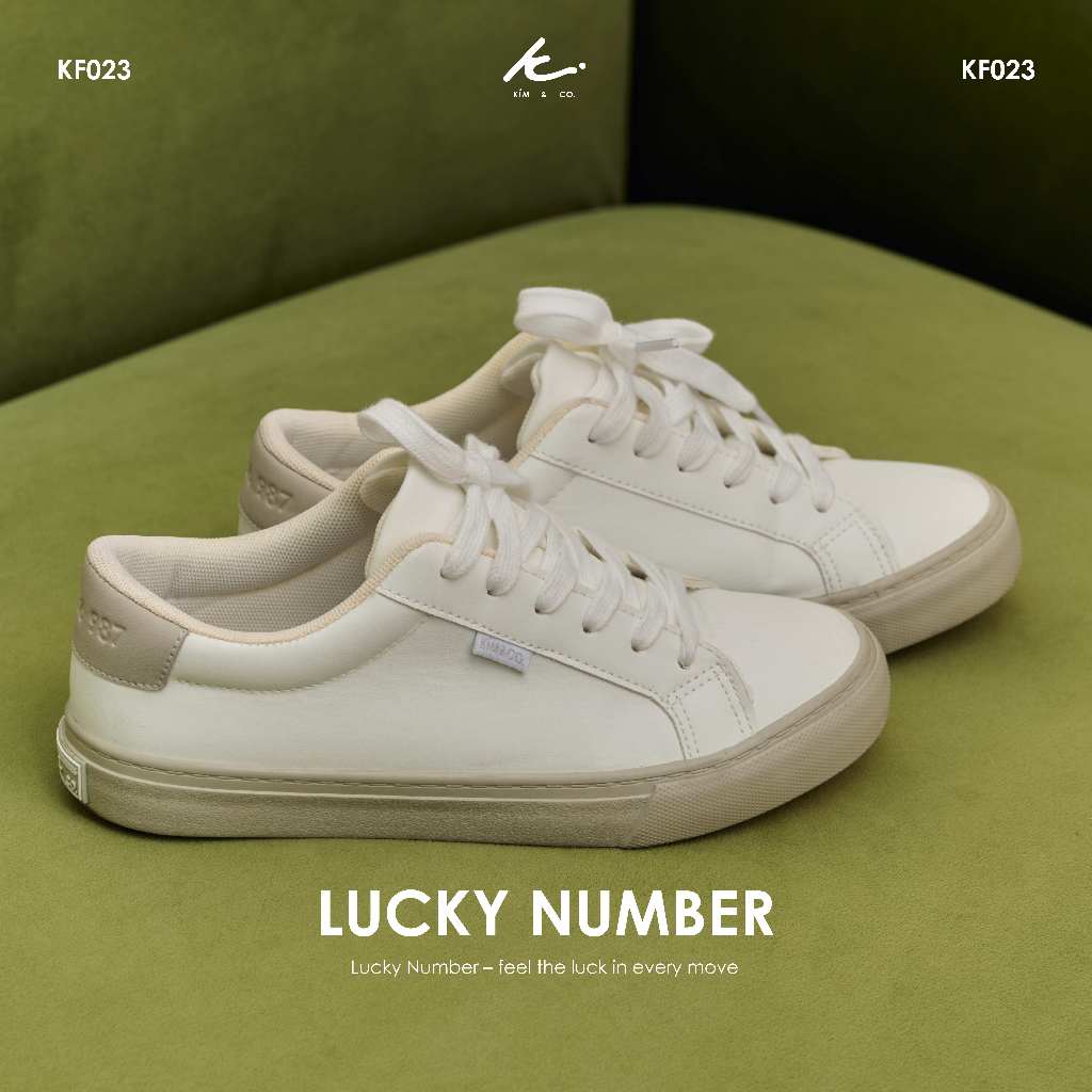 KIM&CO. ORIGINAL - Lucky Number (KF023W) รองเท้าผ้าใบมูเตลู เสริมดวง เสริมโชค การงาน ดีไซน์สวย วัสดุหนัง PU พรีเมี่ยม