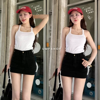 UMP กระโปรงเอวสูงผ้าสี Mini Skirt แต่งกระเป๋าสไตล์เกาหลี ทรงสวยสุดแซ่บ มีซับใน