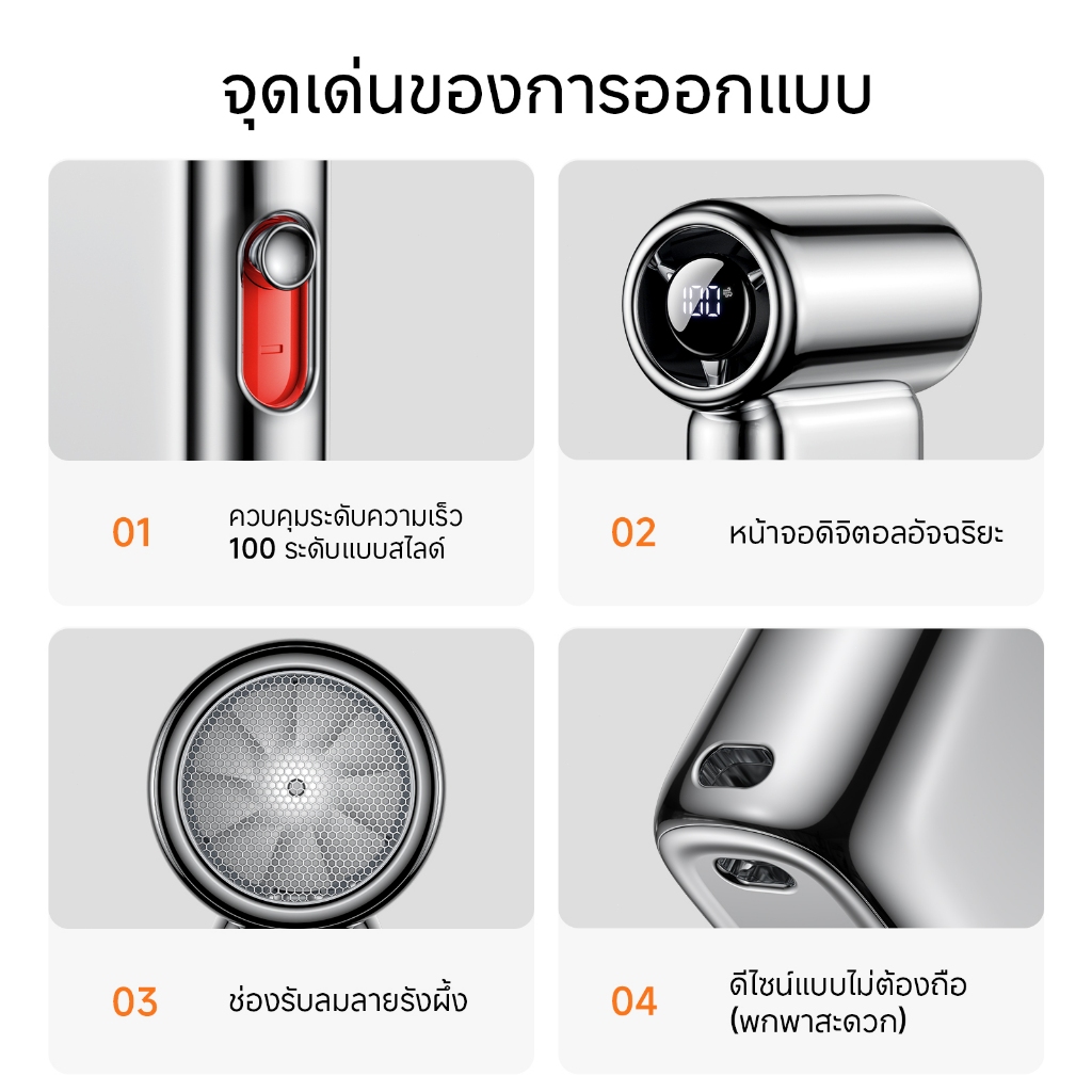 Mini Life พัดลมพกพา Turbo แรงลม 14.8m/s หมุน 40000RPM ปรับ 100 ระดับ จอดิจิตอล แบตอึด ดีไซน์หรู - รูปที่ 6