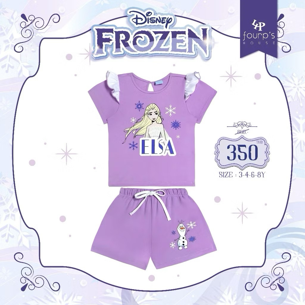 (New in pack!) Fourp’s house - ชุดเซ็ตเสื้อยืดเจ้าหญิงเอลซ่า สีม่วง / 3Y