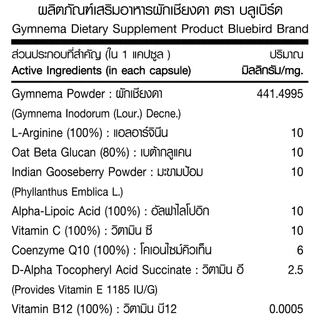 [1แถม1] ผักเชียงดา Gymnema ตรา บลูเบิร์ด ขนาด 600 มิลลิกรัม 60 แคปซูล