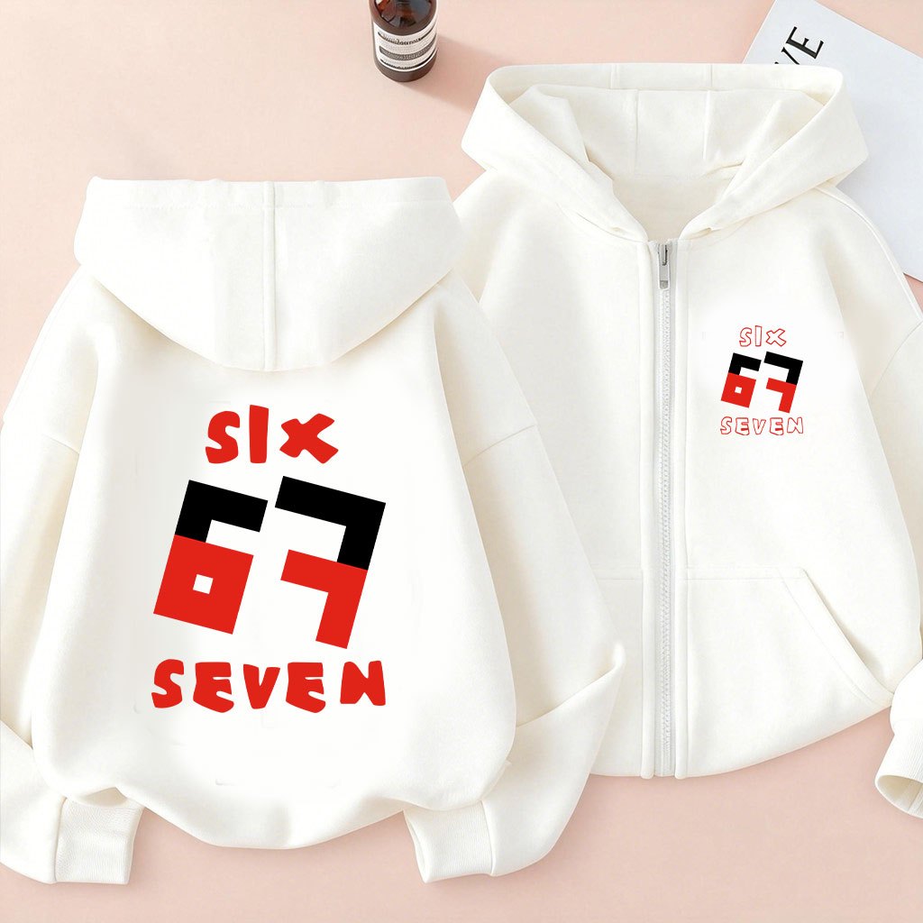 ใหม่ เสื้อกันหนาวเด็ก Game Steal a Brainrot ROBLOX 67 SIX SEVEN Long-Sleeved Zip-up Hoodie ผ้า ใส่สบ