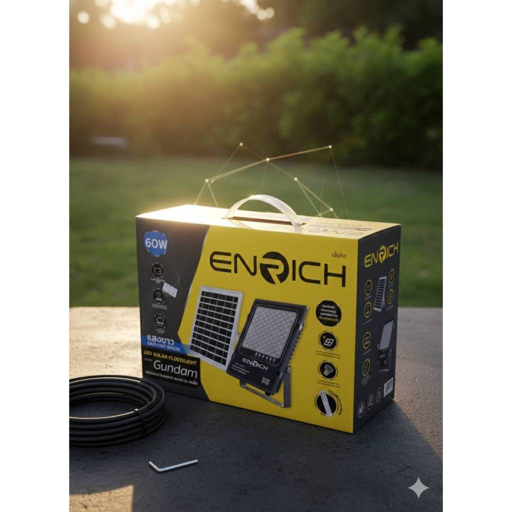 โคมไฟสปอร์ตไลท์โซล่าเซลล์ENRICH รุ่น gundamขนาด 60W แสงขาว ไฟสปอร์ตไลท์ led แบบโซล่าเซลล์ แผงแยก