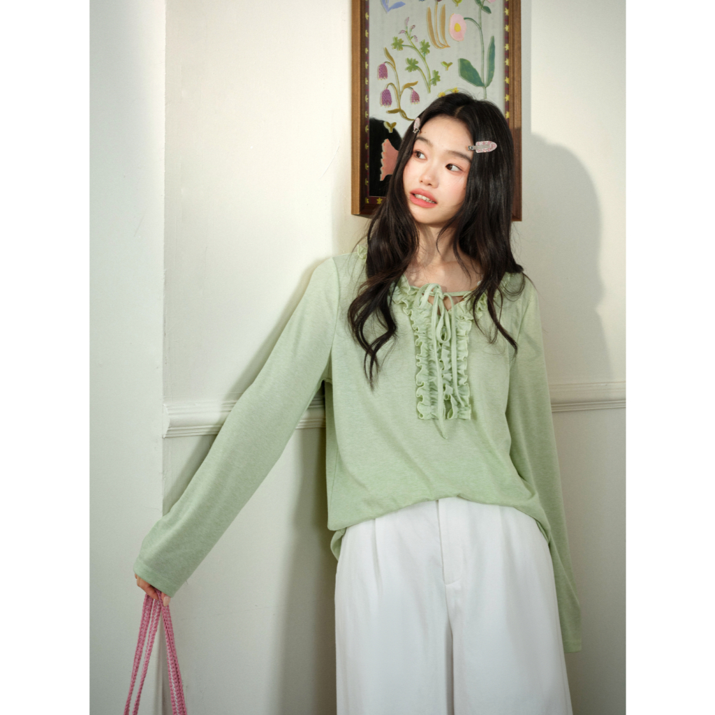 [Preorder] KUOSE : Ruffle Neck Long-Sleeve Top