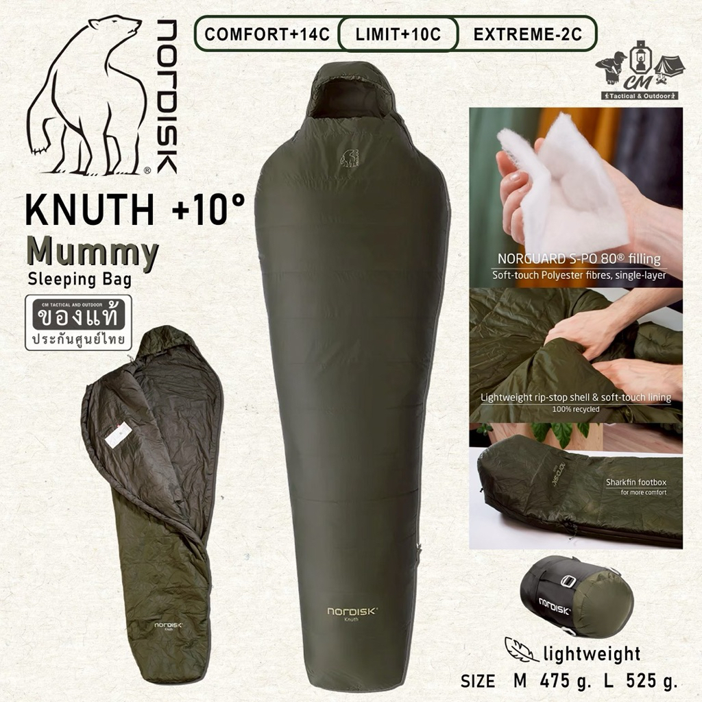 ถุงนอนเดินป่า ถุงนอนแคมป์ปิ้งน้ำหนักเบา Nordisk Knuth +10C Mummy