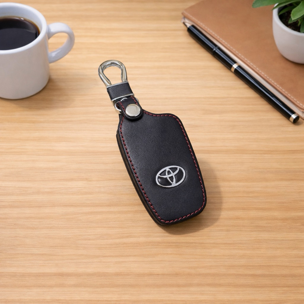 ซองหนังแท้ ใส่กุญแจรีโมทรถยนต์ รุ่นหนังนิ่ม โลโก้เหล็ก Toyota C-HR,Cross 2018-26 Smart Key - รูปที่ 2