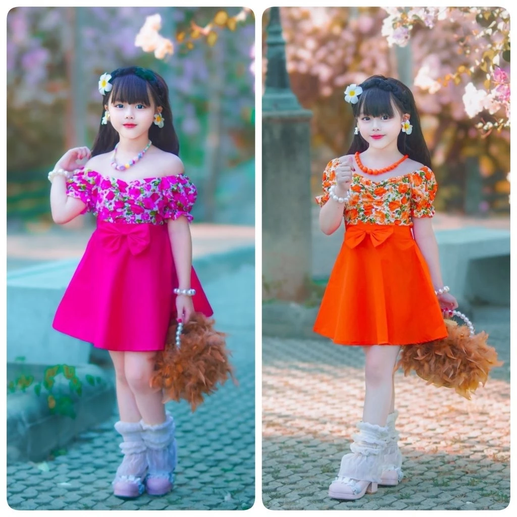 ชุดเช็ตลูกสาว ชุดสงกรานต์ รุ่นเสื้อ+กระโปรงลายดอก/ลายตารางย้อนยุค**ไม่รวมเครื่องประดับ**