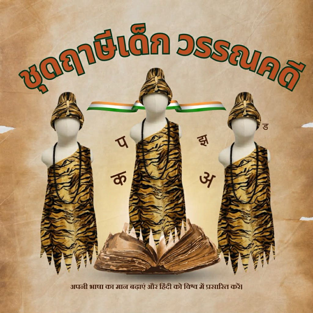 ชุดฤๅษีเด็กผ้าคอทตอนสำหรับเด็ก แถมหมวกและลูกประคำไม้ ชุดคอสเพลย์ วันภาษาไทย