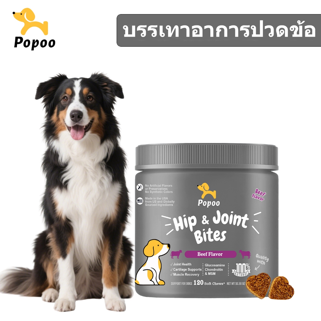 Popoo Hip & Joint Support for Dogs อาหารเสริมสุนัข เสริมสร้างข้อต่อ กระดูก Dogs Treats120 ชิ้น