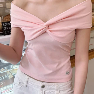 (ไม่ผลิตเพิ่ม)BEMYCHIC เสื้อปาดไหล่แต่งโบว์ รุ่น romance top