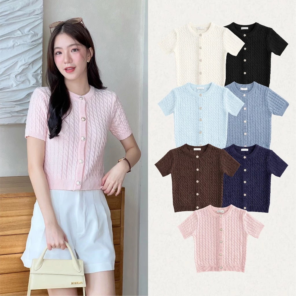 TOPBASIX - Merry knit top เสื้อไหมพรม แขนสั้น คอกลม