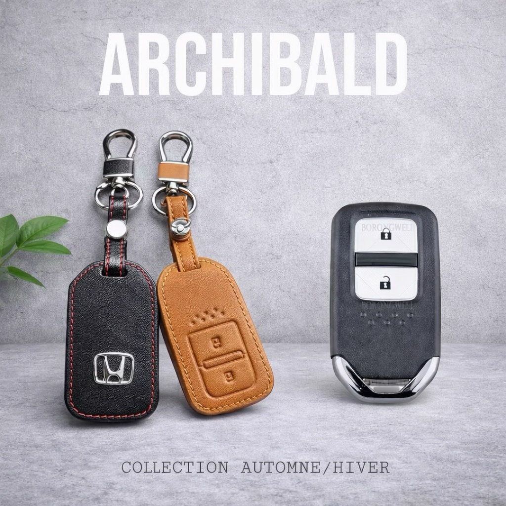 ซองหนังแท้ ใส่กุญแจรีโมทรถยนต์ HONDA HR-V,CR-V,BR-V,JAZZ,Cit/RS Smart Key 2 ปุ่ม โลโก้ H เงิน