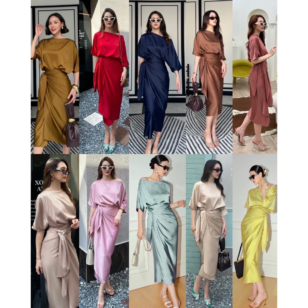 🟣Alot #Everlyn เดรสซาติน ผูกเอว แนะนำ คนใส่ s m l xl xxl ใส่ได้ ชุดออกงาน ชุดไปงาน ชุดราตรี งานแต่ง ออกเดท