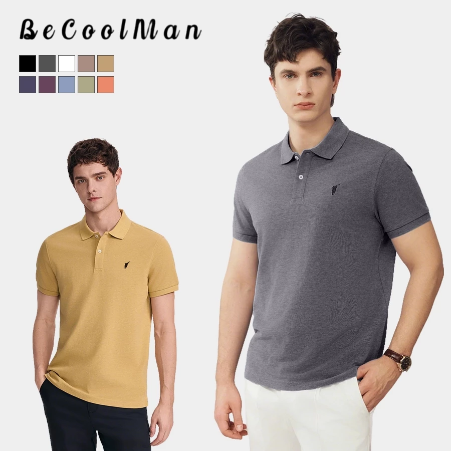 Becoolman🍃 เสื้อโปโลผู้ชายคอปกลำลอง แขนสั้นปักลายรุ่นใหม่ เสื้อยืดเข้ารูปใส่แล้วดูผอม มีให้เลือก3สี