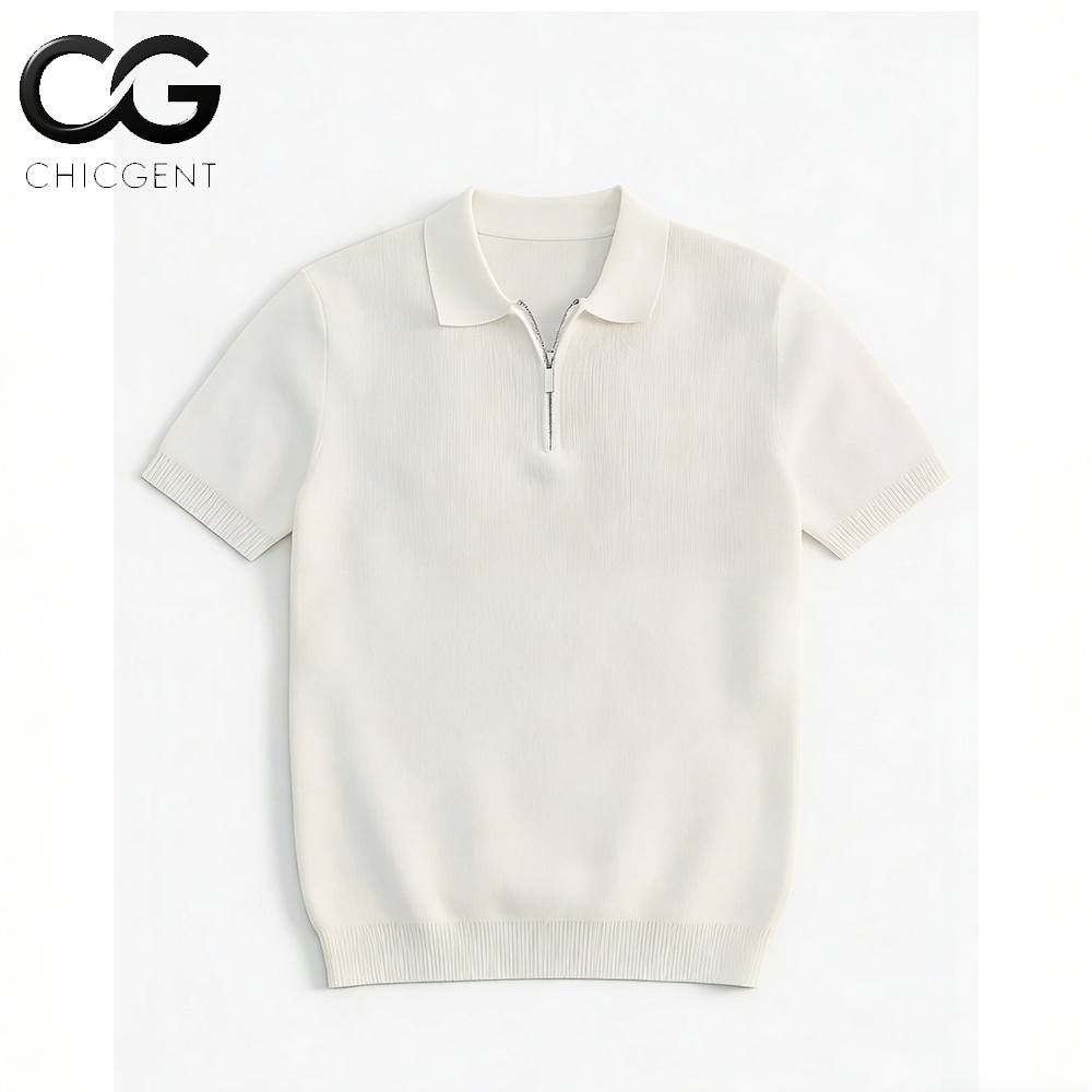 CHICGENT COD เสื้อโปโลแขนสั้น ผ้าถัก ซิป ปกเสื้อสีพื้น แขนสั้น สปอร์ต ลำลอง ฤดูร้อน
