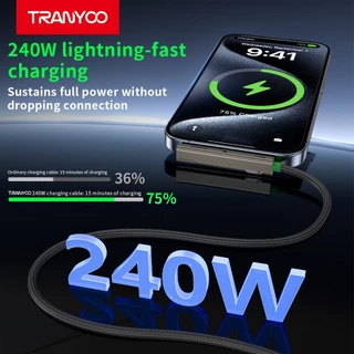TRANYOO CC10 240W สายดาต้าชาร์จเร็วพิเศษ มาพร้อมขาตั้งโทรศัพท์ในตัว ดีไซน์ 2-in-1 รวมขาตั้งมือถือและสายชาร์จในหนึ่งเดียว
