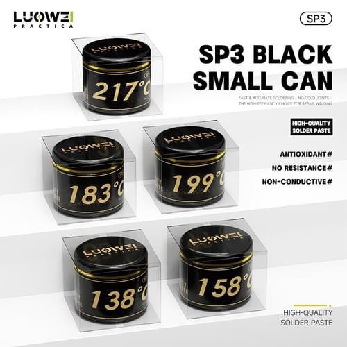 LUOWEI SP3 Black Solder Paste – 30g สีดำสูตรป้องกันออกซิเดชัน ตะกั่วเหลว ไม่ต้านทานไฟฟ้า และไม่เป็นสื่อนำไฟฟ้า