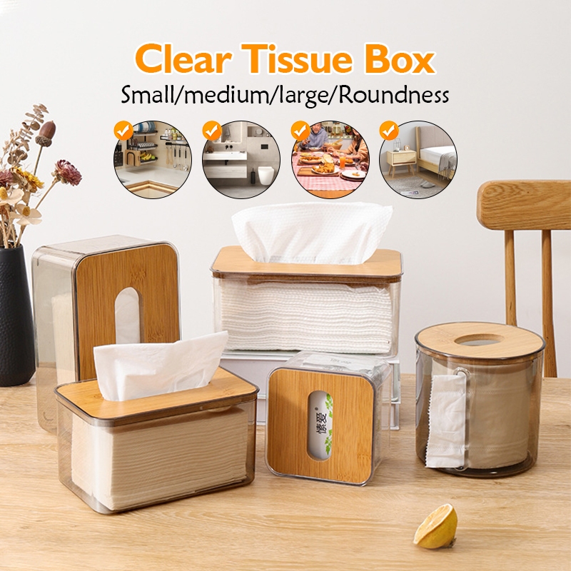กล่องใส่กระดาษทิชชู่ แบบไม้+พลาสติก (Tissue​ Box) ที่ใส่ทิชชู่มินิมอล มีฝาปิด มีหลายรูปแบบ