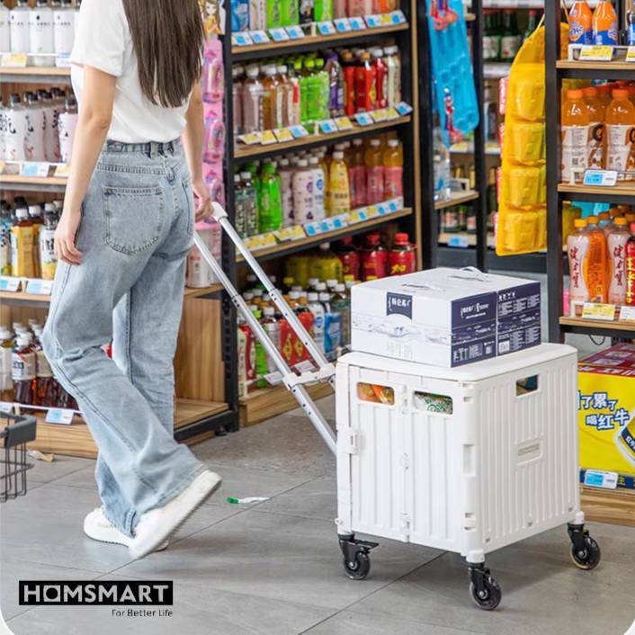 Homsmart รุ่น N-16🌀ฝาสไลด์หมุน🌀ด้ามปรับเอียงได้ จุ 65 L รถเข็นพับได้ 4 ล้อ+ล้อบันได หมุนได้ 360 องศา ดีไซน์สวย