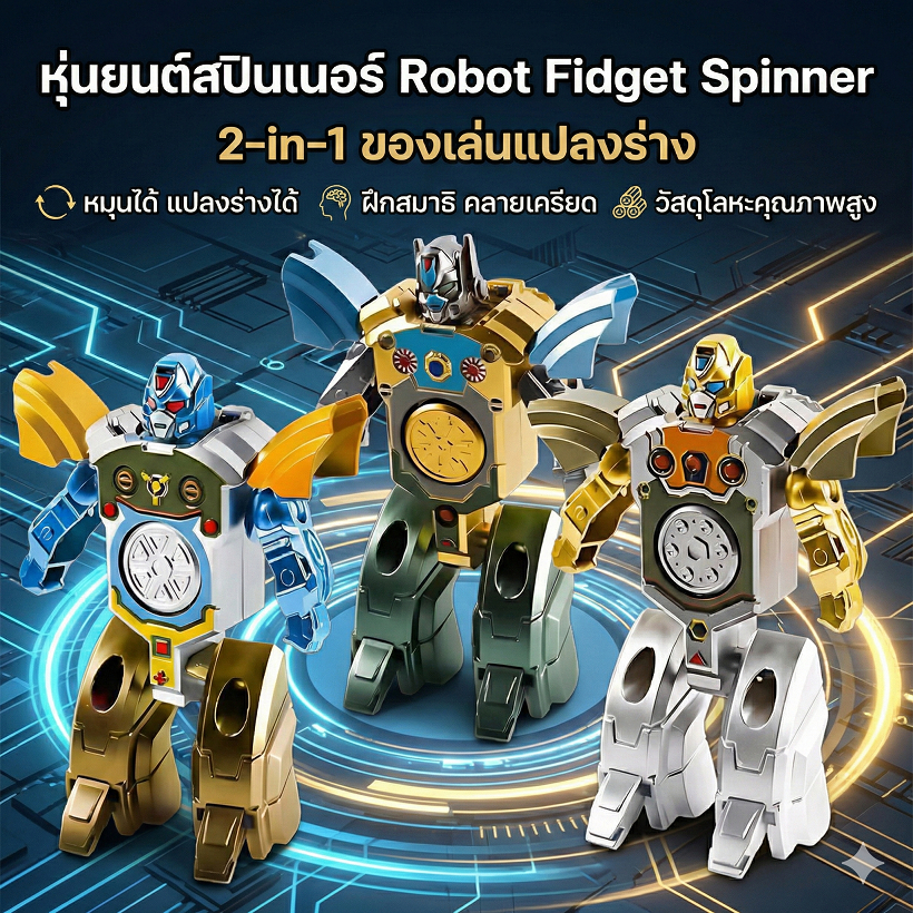 หุ่นยนต์สปินเนอร์ 2in1 สลับรูปร่างได้ Fidget Gyro ของเล่นเด็ก