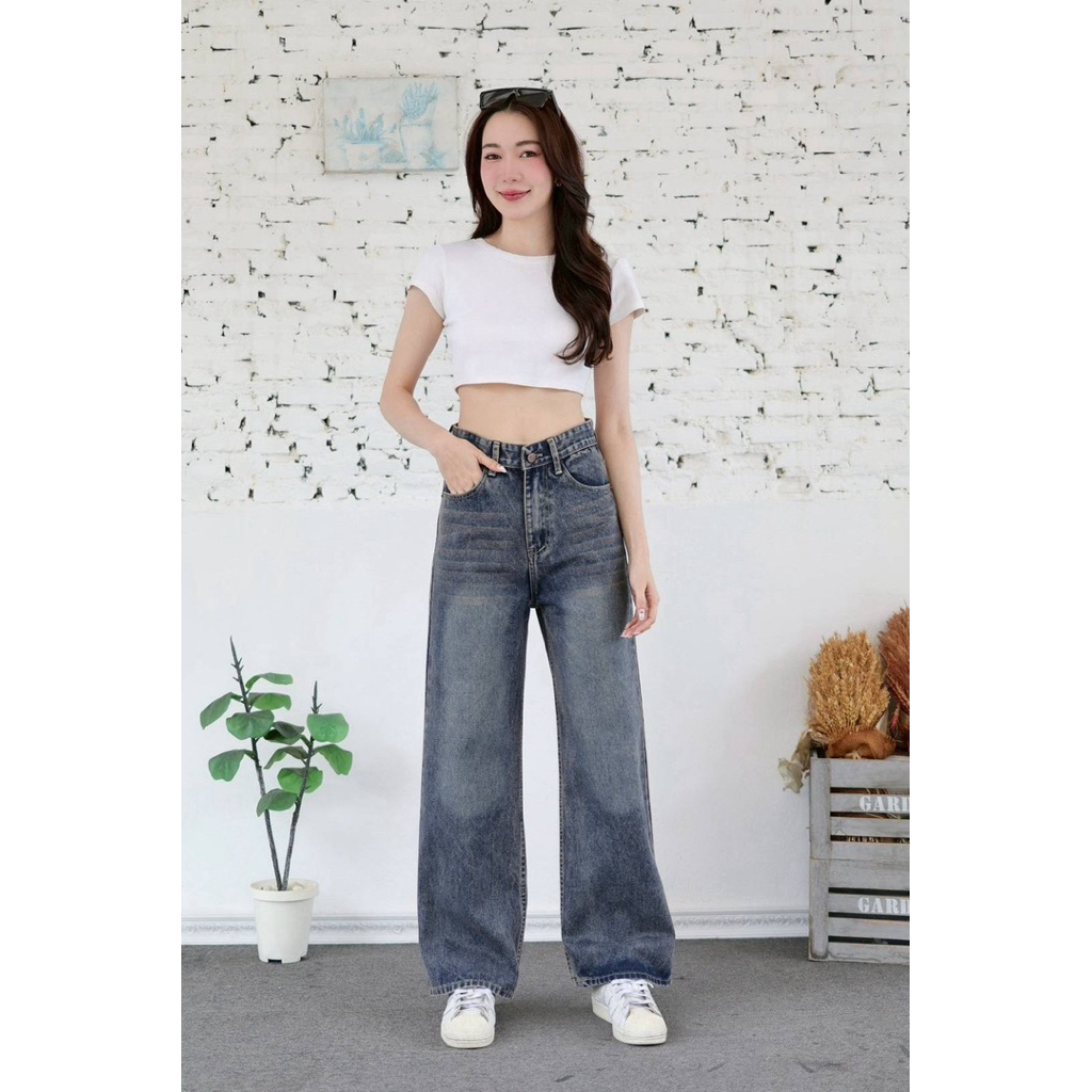 MAKQUA JEANS กางเกงยีนส์ ขากระบอก ฟอกสีสนิมสวยมากๆรุ่นนี้ รุ่นใหม่ล่าสุด ทันสมัยแน่นอน