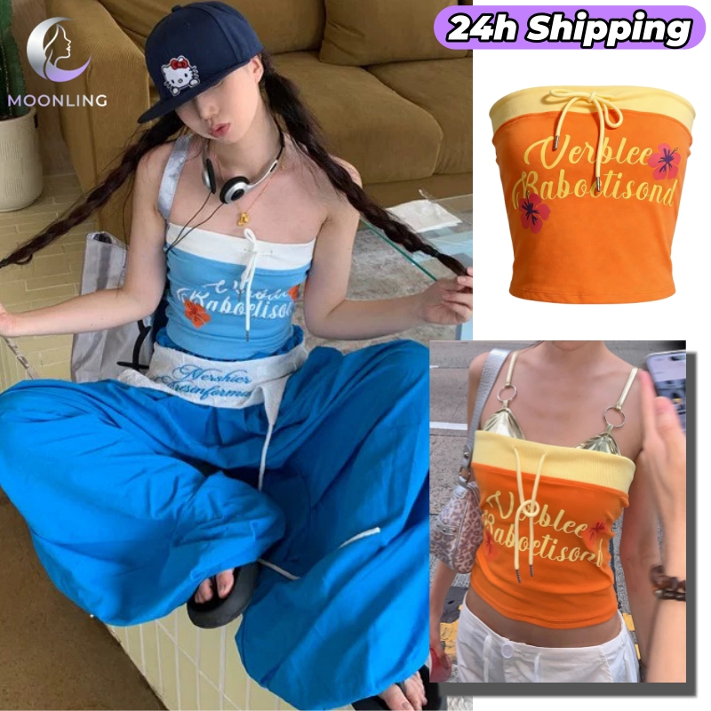 🌜Moonling🌛สายแซ่บต้องมี! เสื้อเกาะอก สีสดใส ลายดอกไม้ เสริมฟองน้ำทรงรัดรูป FY3583