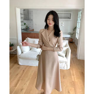 blue long sleeve dress เดรสฟ้าวันแม่ สาวอวบ เดรสผู้หญิง เกาหลี คุณหนู สบายๆ สุภาพ new 2026