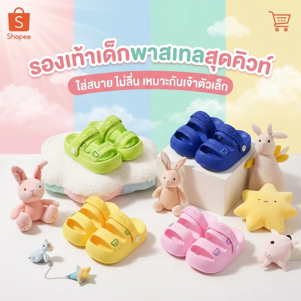 รองเท้ารัดส้นเด็ก มินิมอล สีเบจ น้ำหนักเบา นุ่ม ใส่สบาย พร้อมส่งในไทย