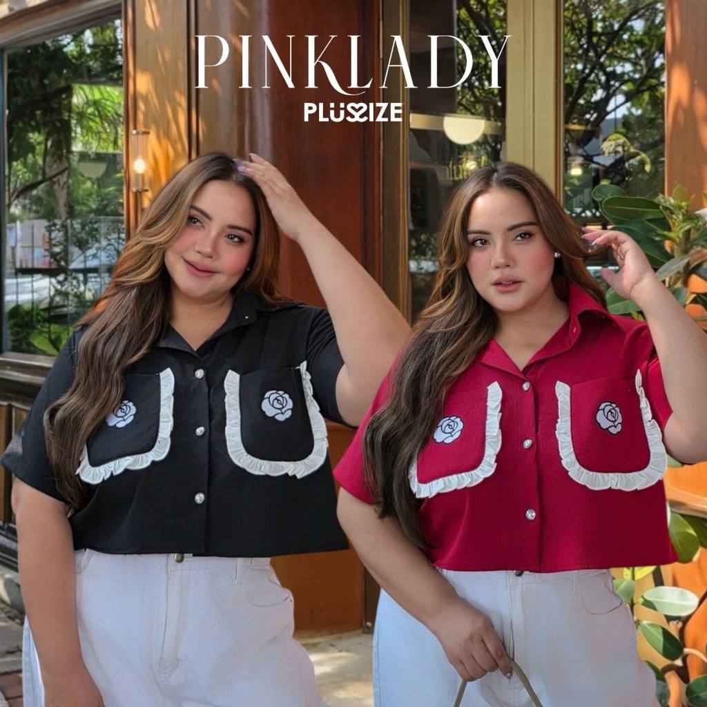 เสื้อเชิ้ตครอป ผ้าครัช ปักดอกกุหลาบ ระบายรอบกระเป๋า 2 สี 4 ไซส์ (กรุณาอ่านไซส์ในรายละเอียดก่อนสั่งซื้อ)