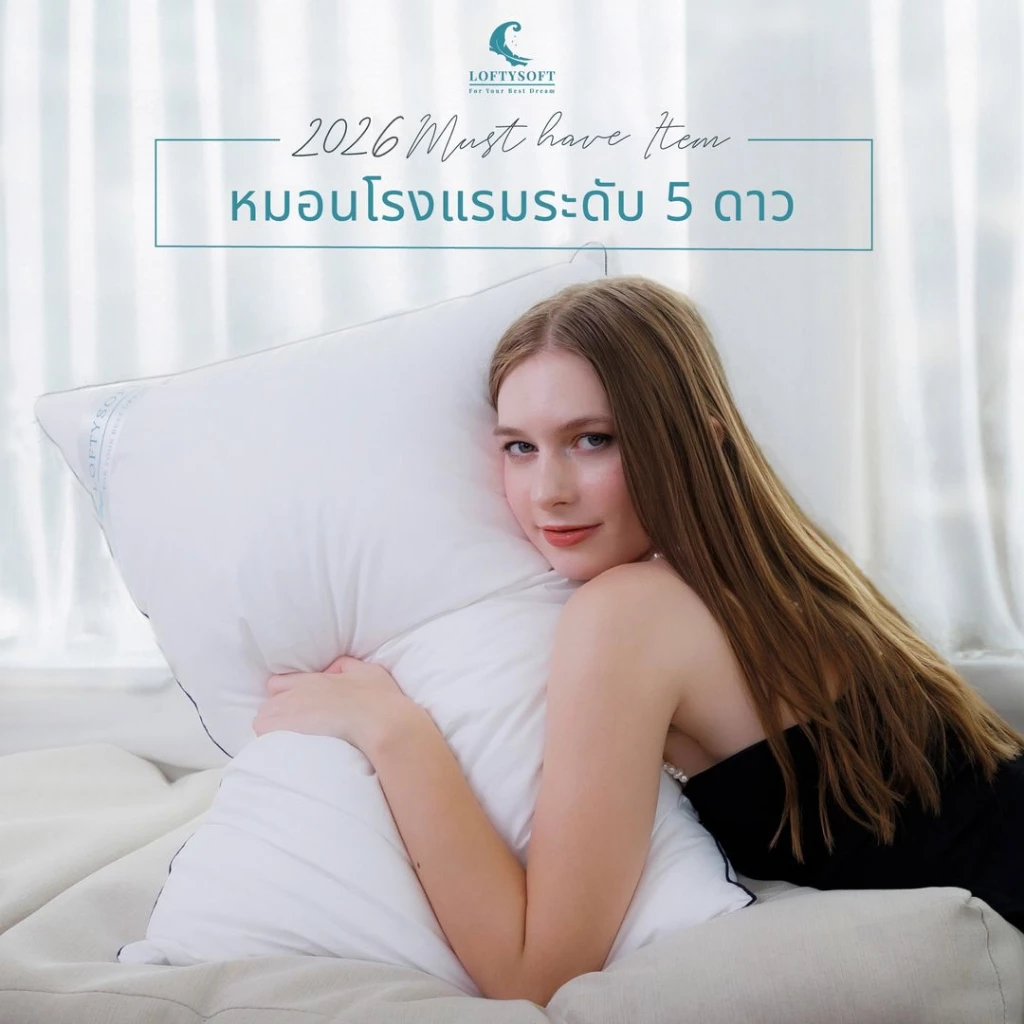 LOFTYSOFT หมอนขนห่านเทียม หมอนโรงแรม ผ้าดาวน์พรูฟกันไรฝุ่น เกรดพรีเมี่ยม