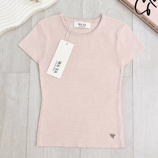 WA YA 2513เสื้อยืดคอกลมผ้าไหมพรม แต่งอะไหล่เงิน