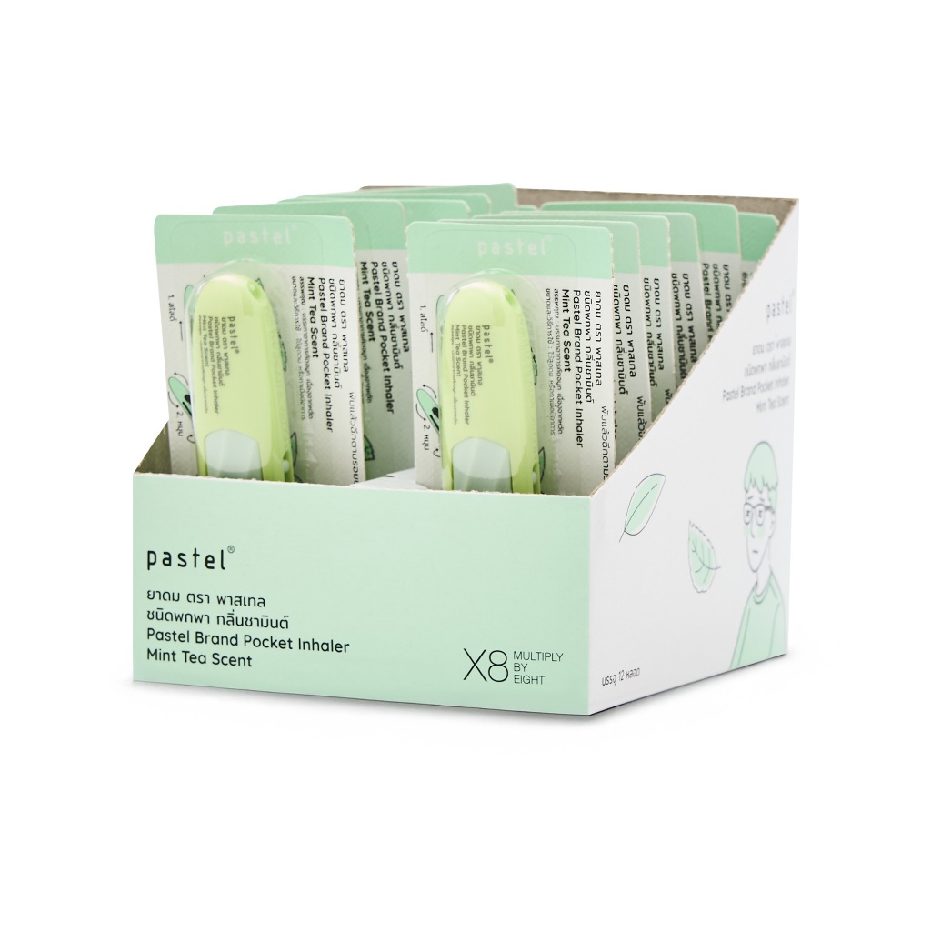 pastel pocket inhaler ยาดมชนิดพกพากลิ่นชามินต์ แบบกล่อง 12 ชิ้น