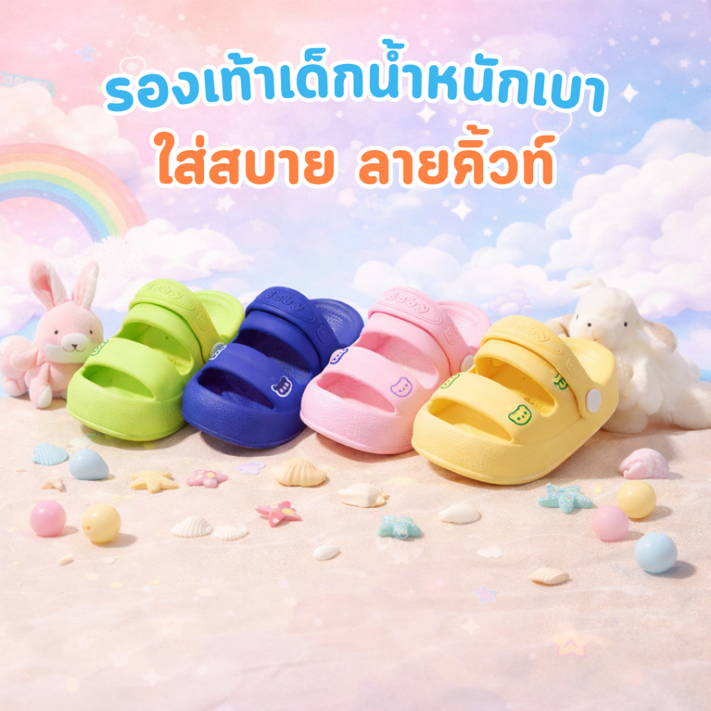 รองเท้าแตะเด็กแบบรัดส้น มินิมอล โทนเบจ นุ่มกระชับ กันลื่น