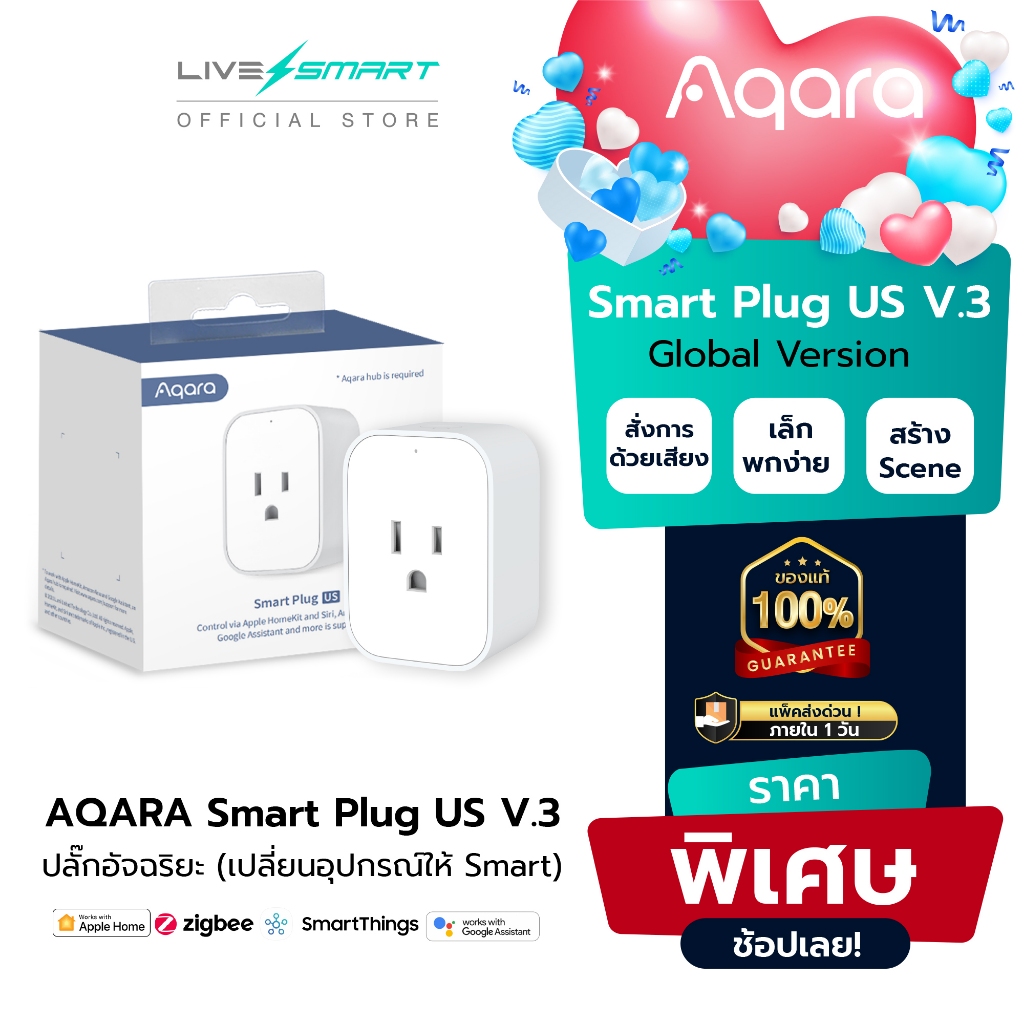 AQARA Smart Plug USV.3 ปลั๊กอัจฉริยะ ปลั๊ก Wifi สั่งงานด้วยเสียง บ้านอัจฉริยะ Apple HomeKit SmartHom