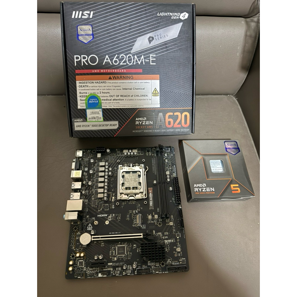 CPU RYZEN 5 7600X 4.7 GHz (SOCKET AM5)  บอร์ด MSI PRO A620M-E (DDR5) (SOCKET AM5)  ประกันadvice 19 ก