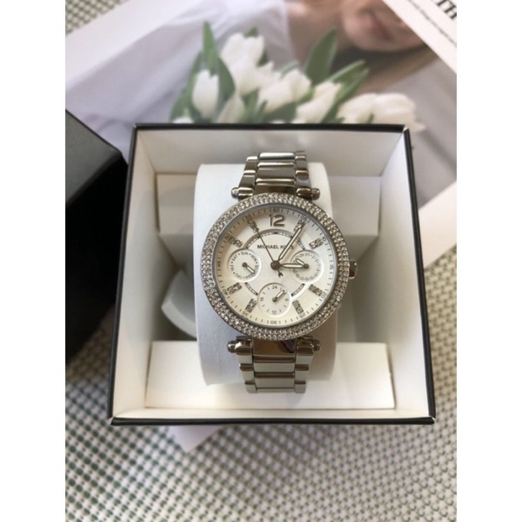 💖MICHAEL KORS Parker Multi-Function Silver Ladies Watch MK5615 ตัวเรือนและหน้าปัดสีเงิน✨🩷