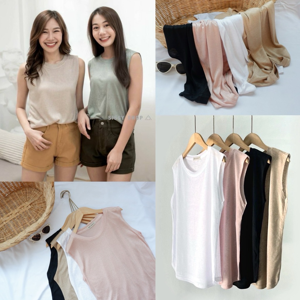 เสื้อยืดแขนกุดผ้าสลาฟเนื้อบางเบา