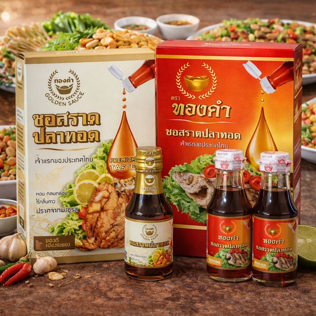 🛍️SUN RKT🛒ซอสราดปลาทอด ตราทองคำ กล่อง 2 ขวด(200มล.)