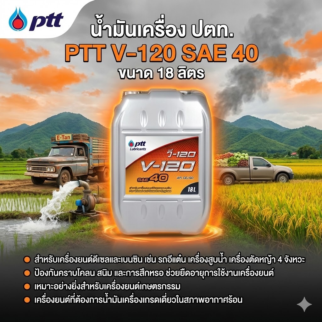 น้ำมันเครื่อง ปตท.V-120 SAE 40 [18L]