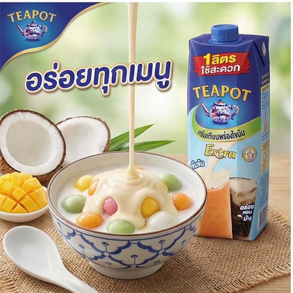 TeaPotExtra ทีพอท เอ็กซ์ตร้า นมข้นจืด ขนาด 1000 มล.×12 กล่อง.(ยกลัง). ราคา ถูกที่สุด ดีลบีเคเค แกลเลอรีภาพที่ 3