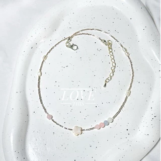 LT-สร้อยคอ handmade มินิมอล ลูกปัดญี่ปุ่นปล้องจิ๋ว สีโรสโกลด์ แต่งด้วยมุกน้ำจืด หิน เปลือกหอย น่ารักมาก