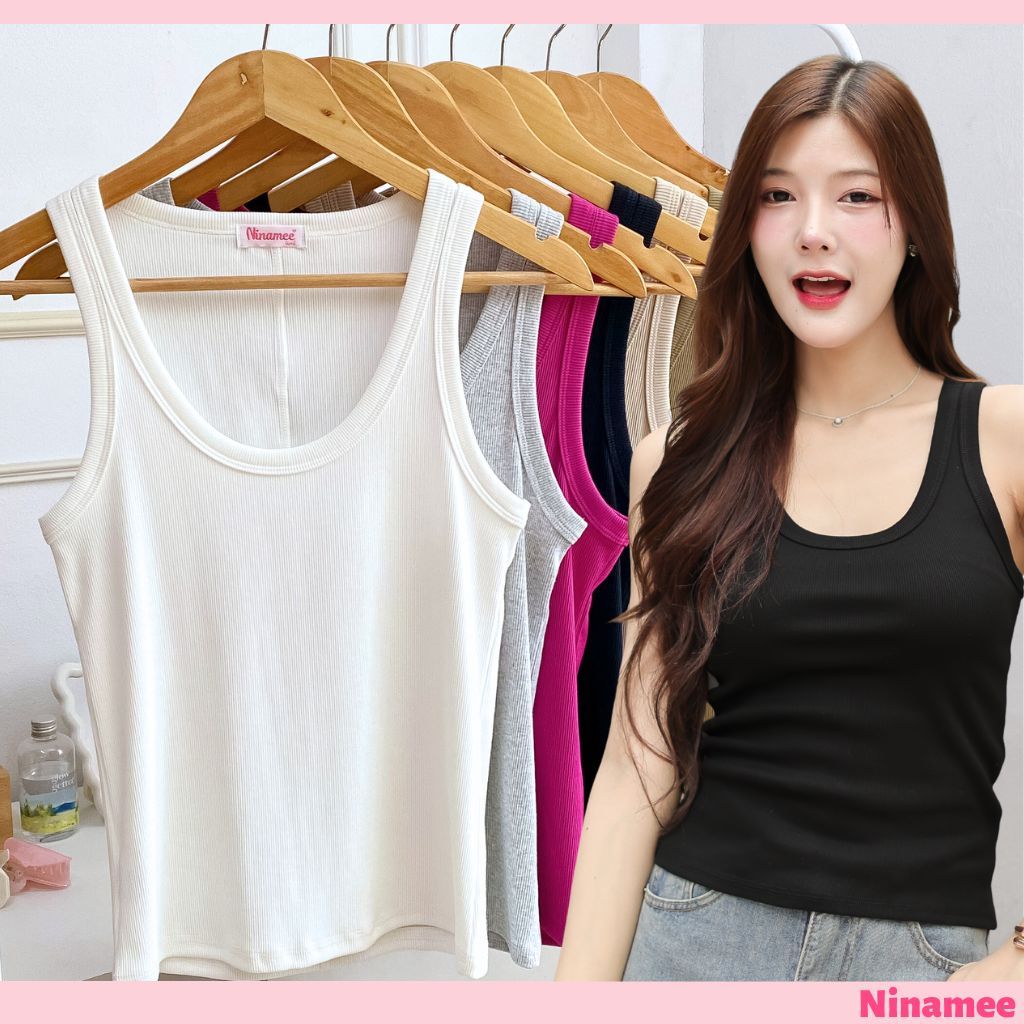 🍒Ninamee เสื้อกล้ามเว้าไหล่ อก30-42นิ้ว เสื้อกล้ามแขนเว้า ใส่โชว์ช่วงไหล่นิดๆ ทรงสวยมาก ผ้ายืดอยู่ทร