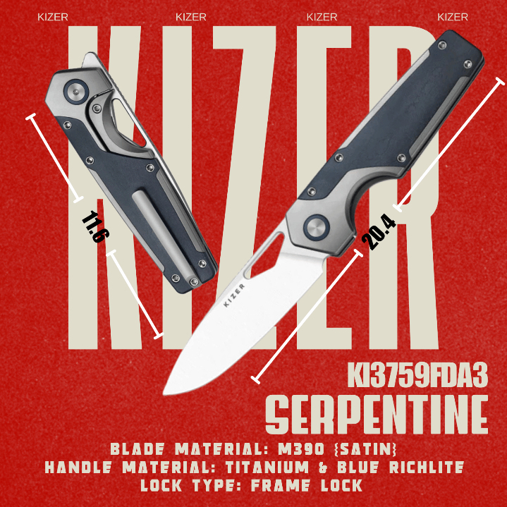 Kizer Serpentine | M390 | Titanium & Blue Richlite | Ki3759FDA3 ร้าน Tamashi bkk ของแท้