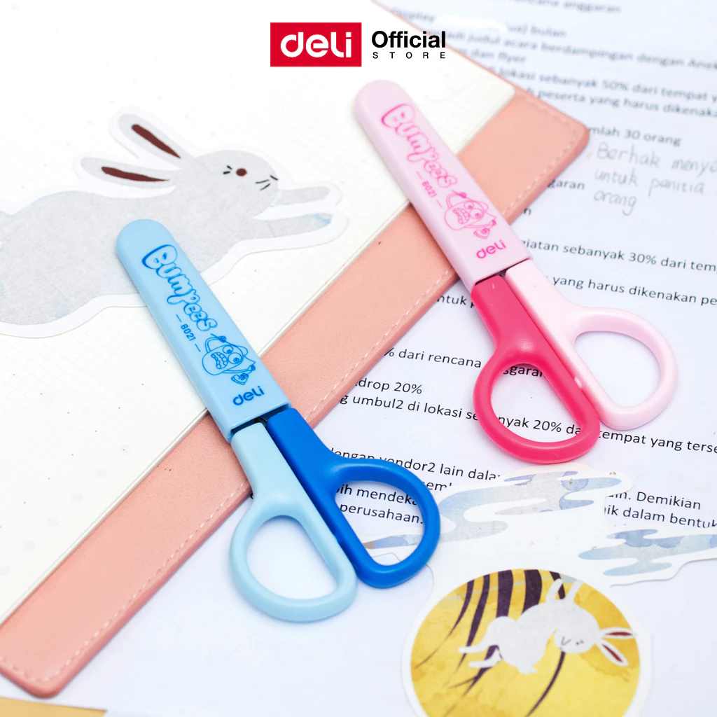 กรรไกร Deli กรรไกรเด็ก ปลายแหลม ขนาด 121 มม. สีสันสดใส น่ารัก พกพาง่าย เหมาะการเรียน Scissors
