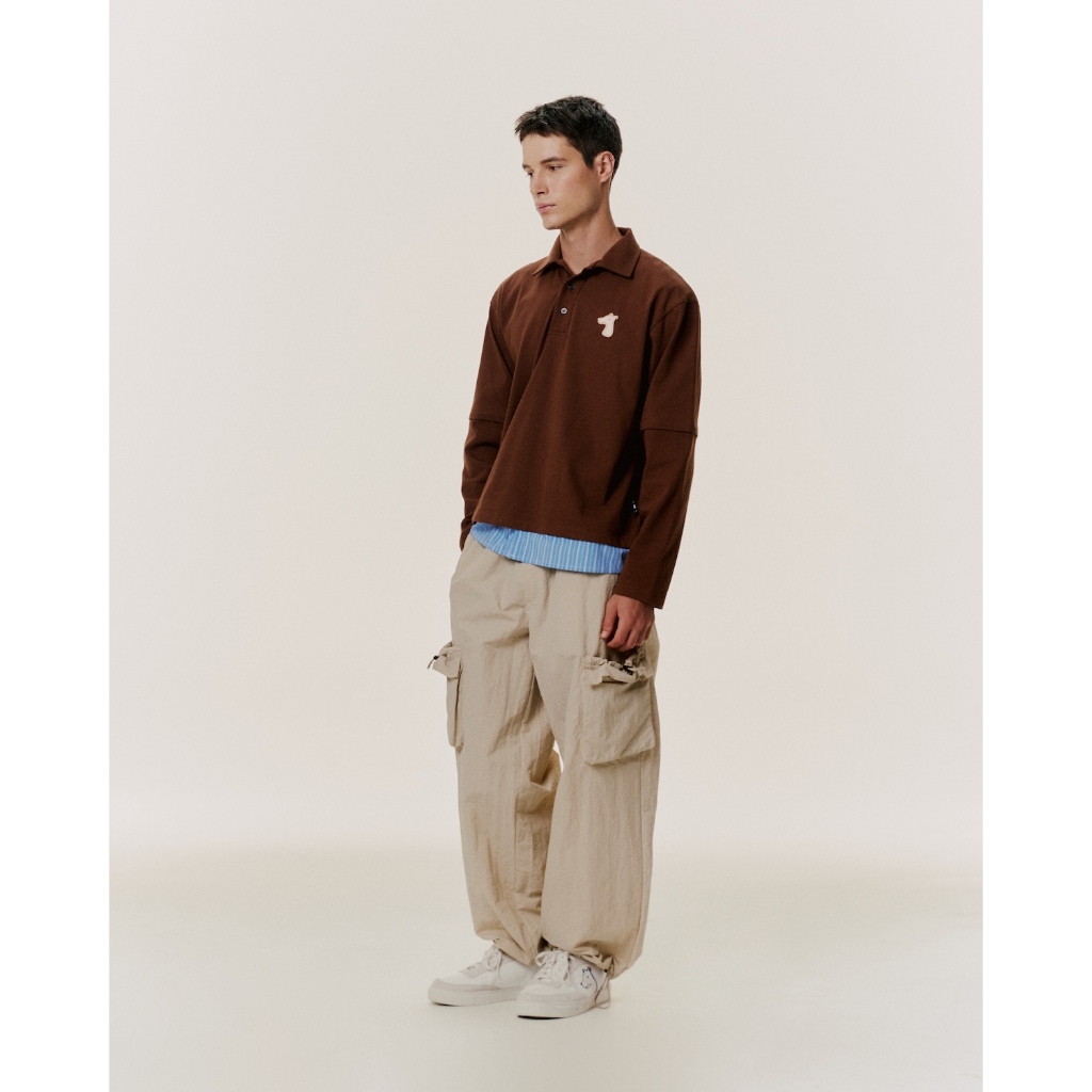 DOUBLE LAYERED LONG-SLEEVE POLO SHIRT WITH LOGO EMBROIDERED