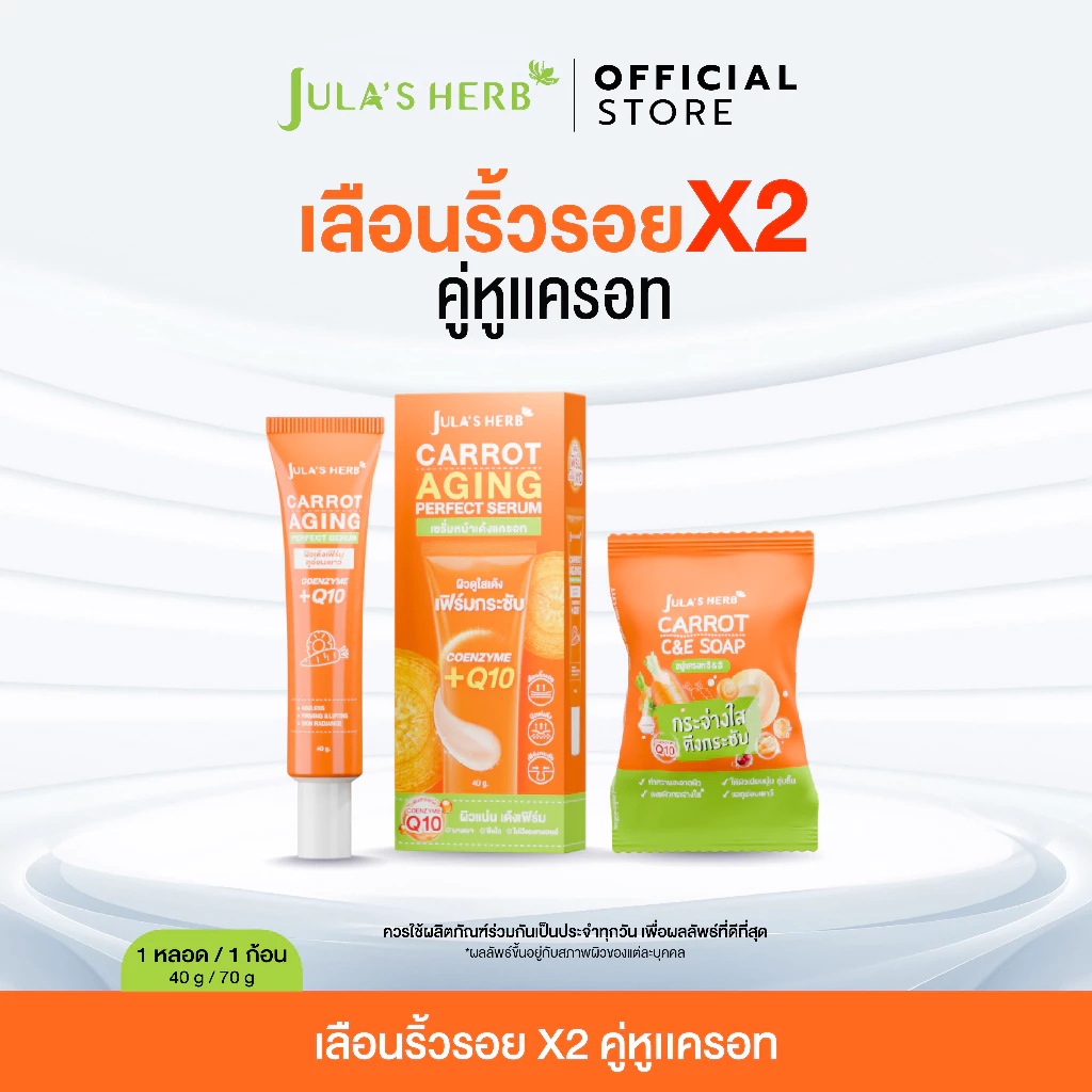 [เซตคู่หูเเครอท] เลือนริ้วรอยคูณ2 เซรั่มเเครอท + สบู่เเครอท จุฬาเฮิร์บ