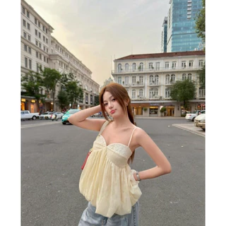 BY IRA (2026-108) Charlotte Top เสื้อลูกไม้มีสไตล์ - เสื้อลูกไม้ ทรงบอลลูน สายปรับได้