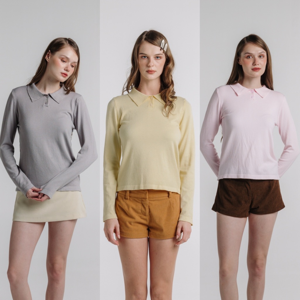 STAYSLAY.BKK | KNITE POLO LONG  SLEEVE  (เสื้อไหมพรมคอปกแขนยาวทรงสวย มีกระดุม)