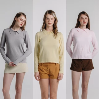STAYSLAY.BKK | KNITE POLO LONG SLEEVE (เสื้อไหมพรมคอปกแขนยาวทรงสวย มีกระดุม)